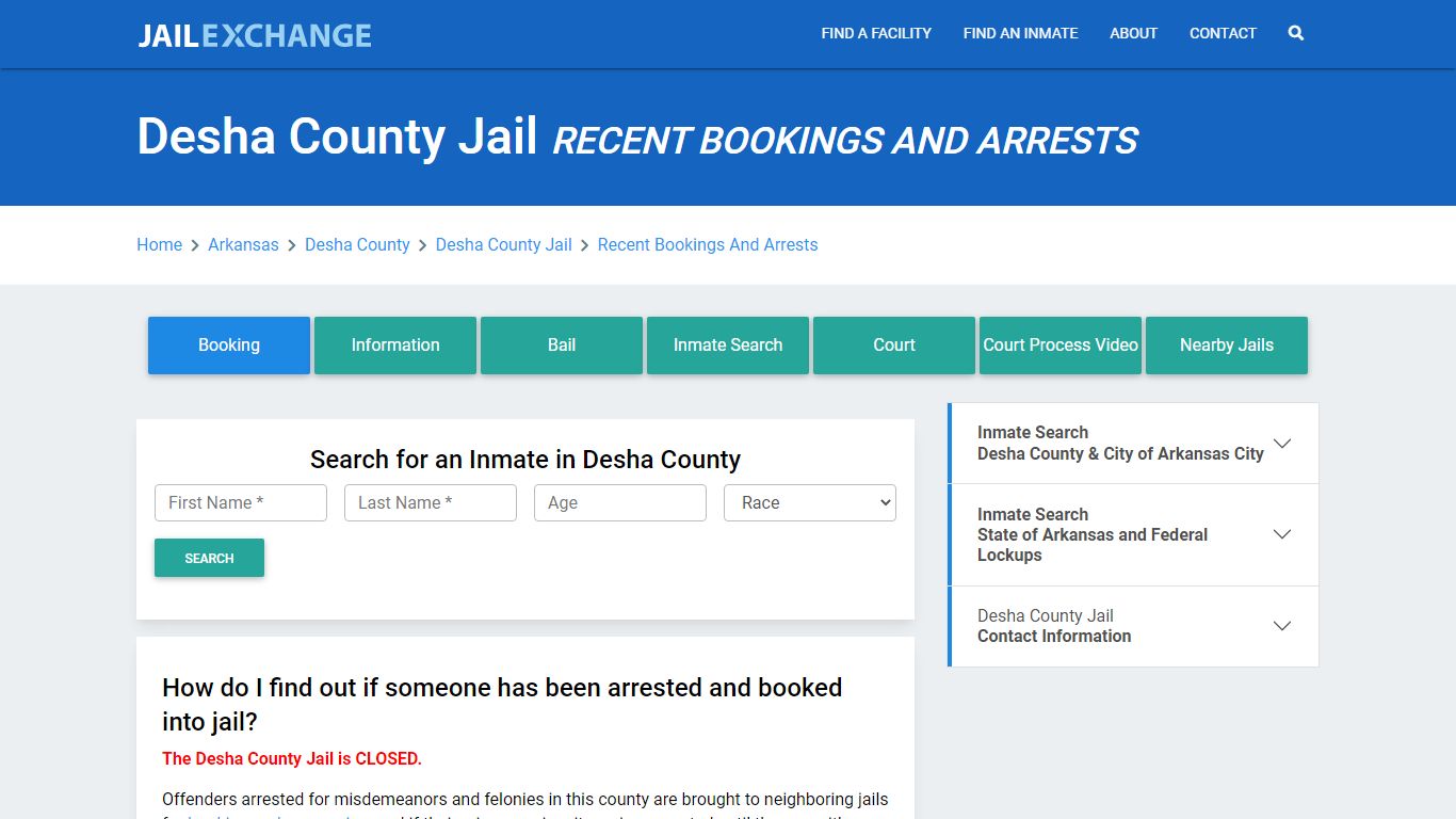 Desha County Jail Recent Bookings And Arrests - Jail Exchange